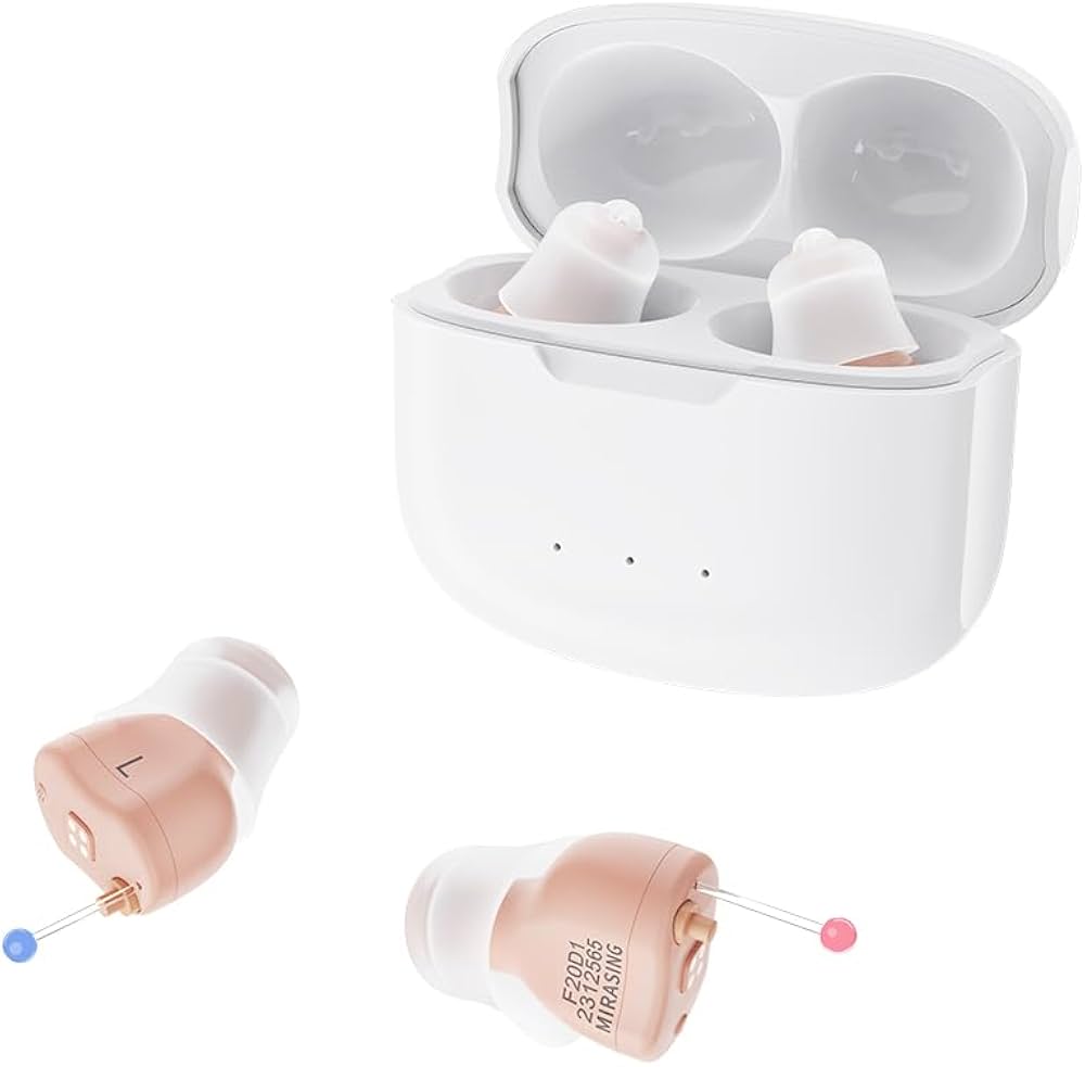 Minura CIC Hearing Aids with Charging Case - Professional Studio Shot